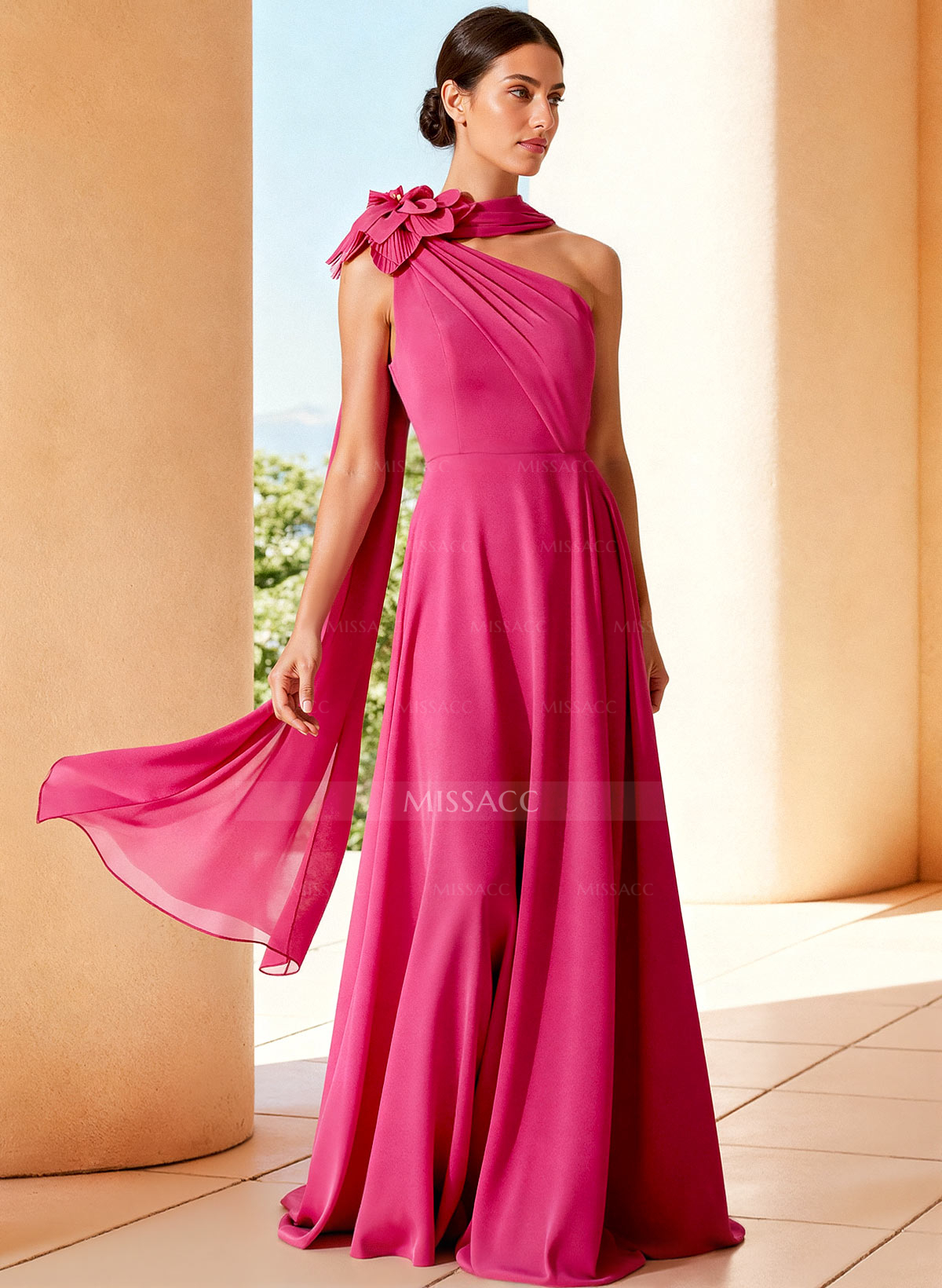 A-Line One-Shoulder Sleeveless Floor-Length Chiffon Mother Of The Bride Dresses With Flower(s)
