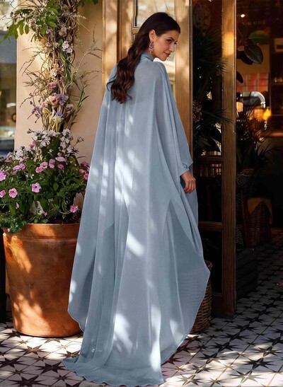 Sheath Column High Neck Long Sleeves Floor-Length Chiffon Mother Of The Bride Dresses With Tiered