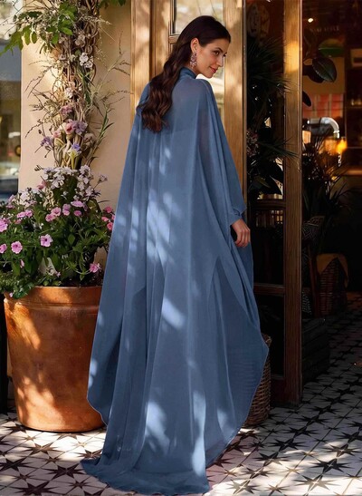 Sheath Column High Neck Long Sleeves Floor-Length Chiffon Mother Of The Bride Dresses With Tiered