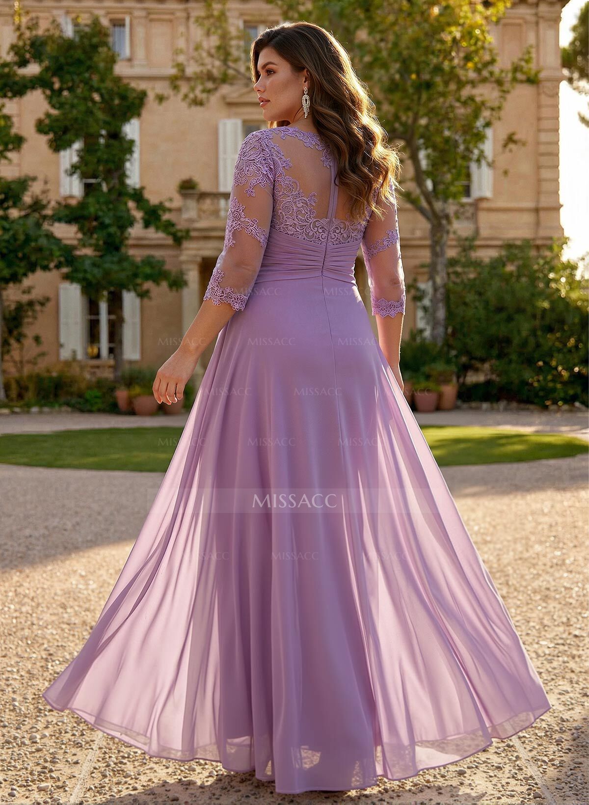 Jumpsuit/Pantsuit Scoop Neck 3/4 Sleeves Detachable Chiffon Mother Of The Bride Dresses With Lace