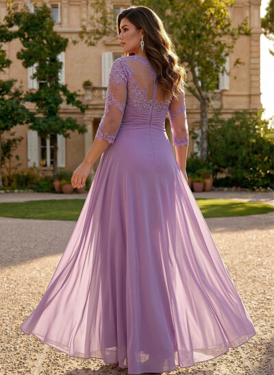 Jumpsuit/Pantsuit Scoop Neck 3/4 Sleeves Detachable Chiffon Mother Of The Bride Dresses With Lace