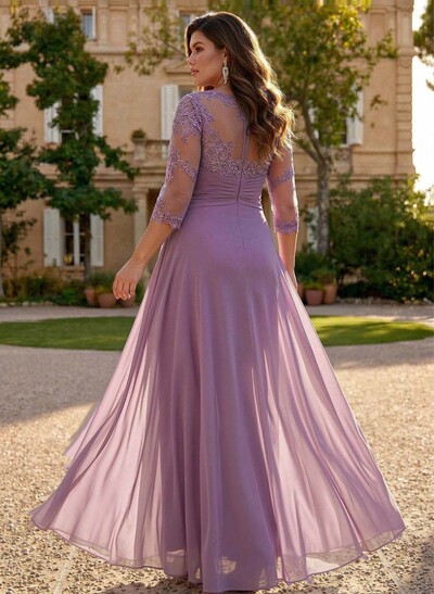 Jumpsuit/Pantsuit Scoop Neck 3/4 Sleeves Detachable Chiffon Mother Of The Bride Dresses With Lace