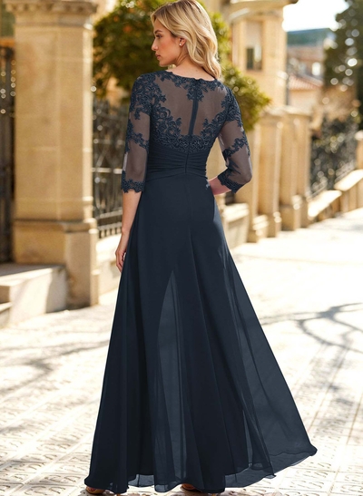 Jumpsuit/Pantsuit Scoop Neck 3/4 Sleeves Detachable Chiffon Mother Of The Bride Dresses With Lace