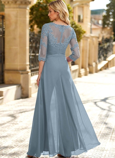 Jumpsuit/Pantsuit Scoop Neck 3/4 Sleeves Detachable Chiffon Mother Of The Bride Dresses With Lace