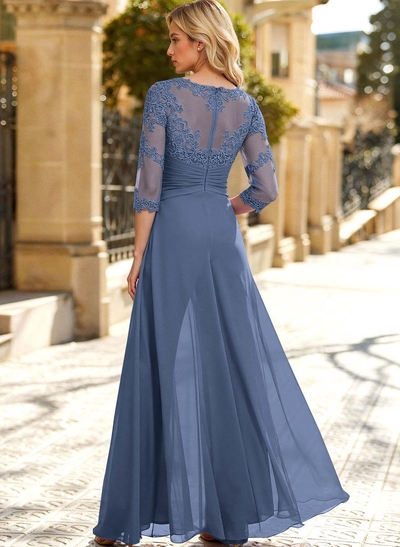 Jumpsuit/Pantsuit Scoop Neck 3/4 Sleeves Detachable Chiffon Mother Of The Bride Dresses With Lace