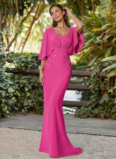 Trumpet/Mermaid Square Neckline Cape Sleeves Sweep Train Elastic Satin Mother Of The Bride Dresses