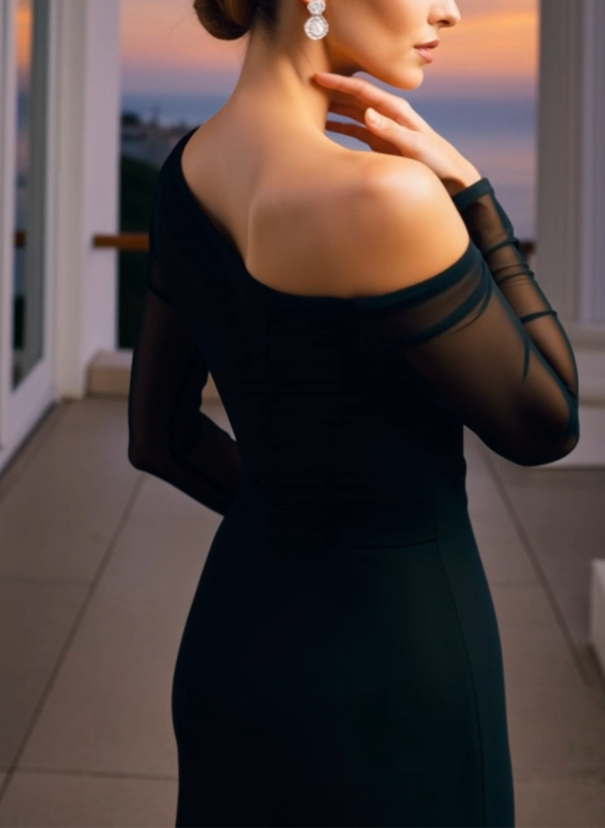 Sheath/Column Asymmetrical Long Sleeves Sweep Train Tulle/Elastic Satin Mother Of The Bride Dresses