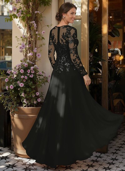 A-Line V-Neck Long Sleeves Floor-Length Chiffon/Sequined Mother Of The Bride Dresses With Sequins
