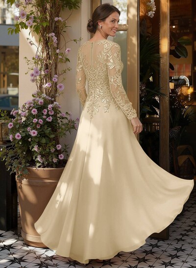 A-Line V-Neck Long Sleeves Floor-Length Chiffon/Sequined Mother Of The Bride Dresses With Sequins