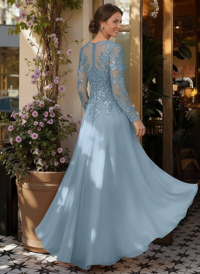 A-Line V-Neck Long Sleeves Floor-Length Chiffon/Sequined Mother Of The Bride Dresses With Sequins