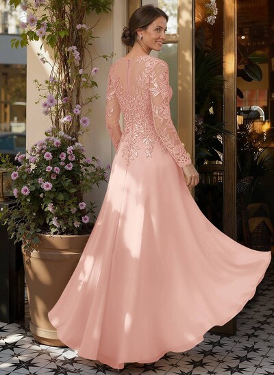 A-Line V-Neck Long Sleeves Floor-Length Chiffon/Sequined Mother Of The Bride Dresses With Sequins