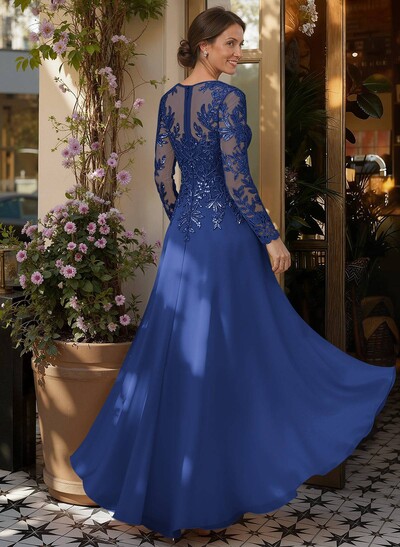 A-Line V-Neck Long Sleeves Floor-Length Chiffon/Sequined Mother Of The Bride Dresses With Sequins