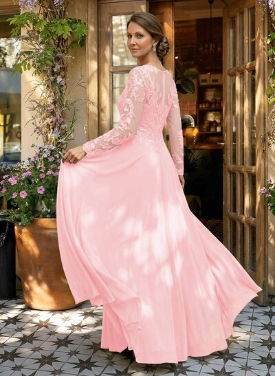 A-Line V-Neck Long Sleeves Floor-Length Chiffon/Sequined Mother Of The Bride Dresses With Sequins