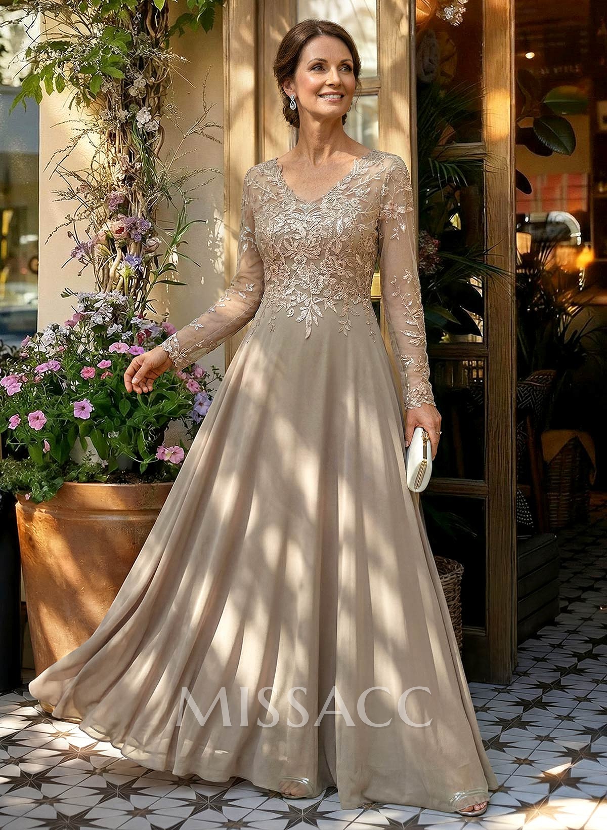 A-Line V-Neck Long Sleeves Floor-Length Chiffon/Sequined Mother Of The Bride Dresses With Sequins A-Line V-Neck Long Sleeves Floor-Length Chiffon/Sequined Mother Of The Bride Dresses With Sequins