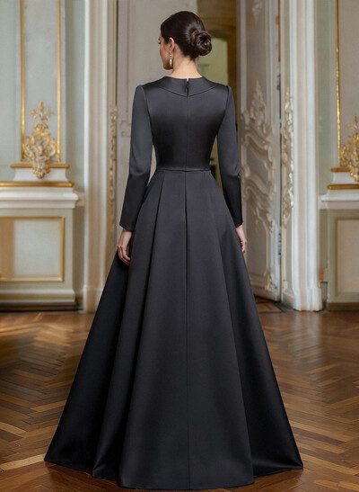 A-Line V-Neck Long Sleeves Floor-Length Satin Mother Of The Bride Dresses