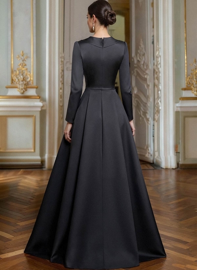 A-Line V-Neck Long Sleeves Asymmetrical Satin Mother Of The Bride Dresses With