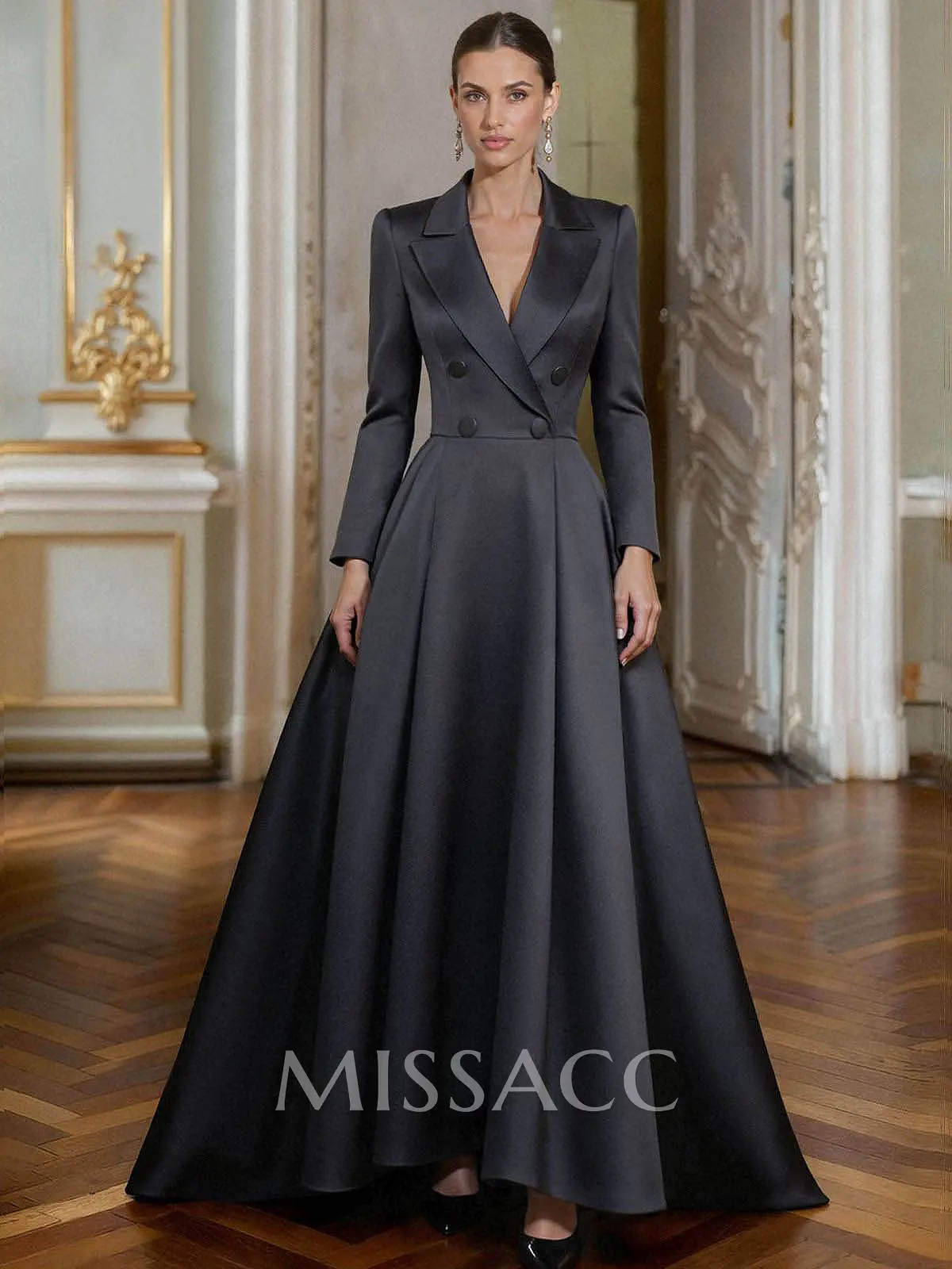 a line open back dress White Long A-line V-neck Satin Backless Wedding Dresses with Slit main image 0