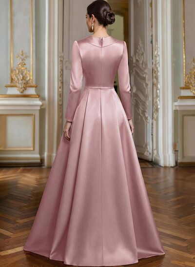 A-Line V-Neck Long Sleeves Asymmetrical Satin Mother Of The Bride Dresses With