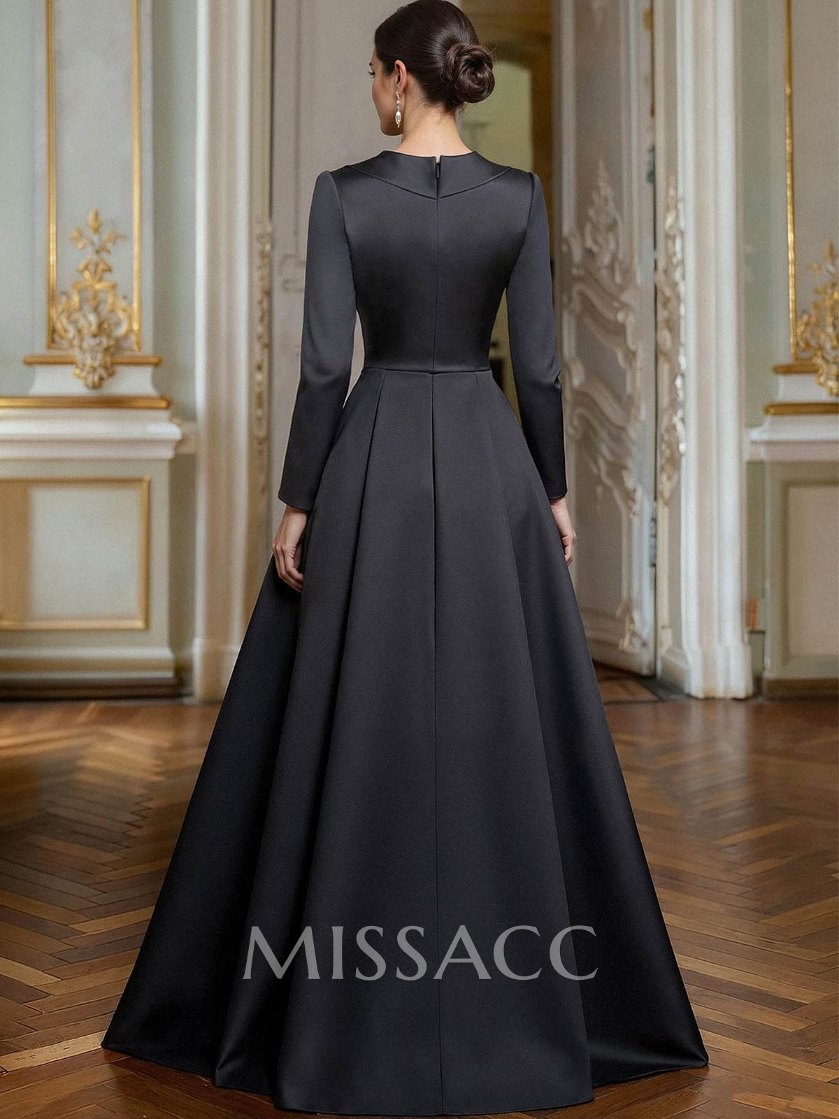 A-Line V-Neck Long Sleeves Asymmetrical Satin Mother Of The Bride Dresses With