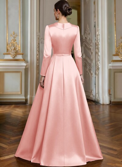 A-Line V-Neck Long Sleeves Asymmetrical Satin Mother Of The Bride Dresses With