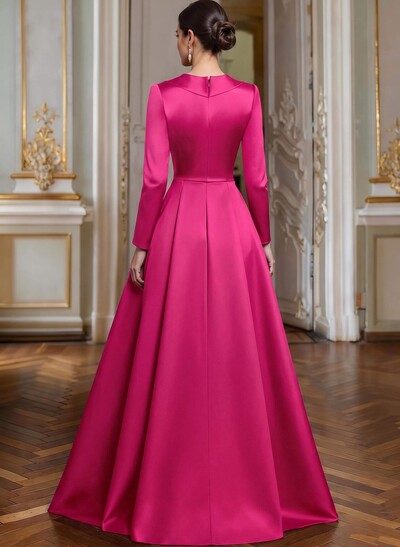 A-Line V-Neck Long Sleeves Asymmetrical Satin Mother Of The Bride Dresses With
