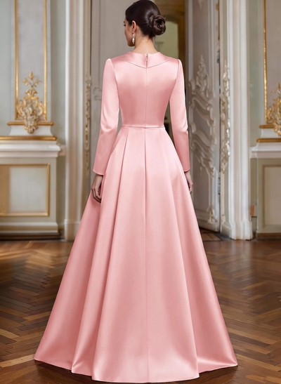 A-Line V-Neck Long Sleeves Asymmetrical Satin Mother Of The Bride Dresses With