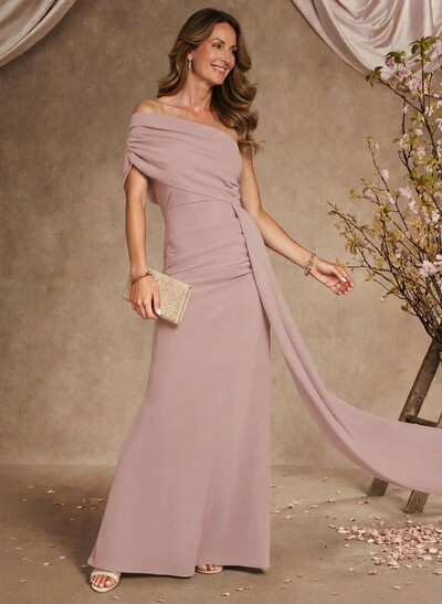 Sheath/Column Asymmetrical Sleeveless Floor-Length Elastic Satin Mother Of The Bride Dresses With Sweeping Side Drape