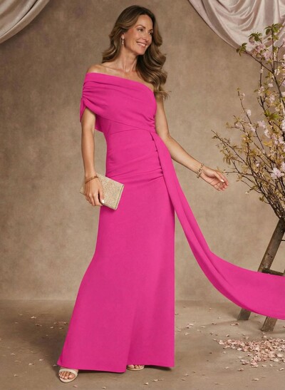 Sheath/Column Asymmetrical Sleeveless Floor-Length Elastic Satin Mother Of The Bride Dresses With Sweeping Side Drape