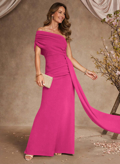 Sheath/Column Asymmetrical Sleeveless Floor-Length Elastic Satin Mother Of The Bride Dresses With Sweeping Side Drape