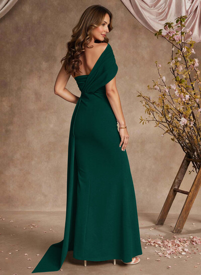 Sheath/Column Asymmetrical Sleeveless Floor-Length Elastic Satin Mother Of The Bride Dresses With Sweeping Side Drape