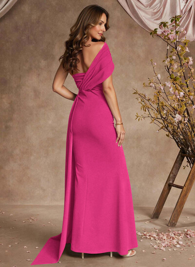 Sheath/Column Asymmetrical Sleeveless Floor-Length Elastic Satin Mother Of The Bride Dresses With Sweeping Side Drape