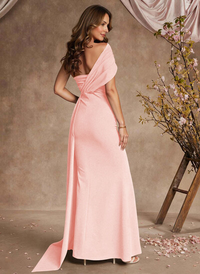 Sheath/Column Asymmetrical Sleeveless Floor-Length Elastic Satin Mother Of The Bride Dresses With Sweeping Side Drape