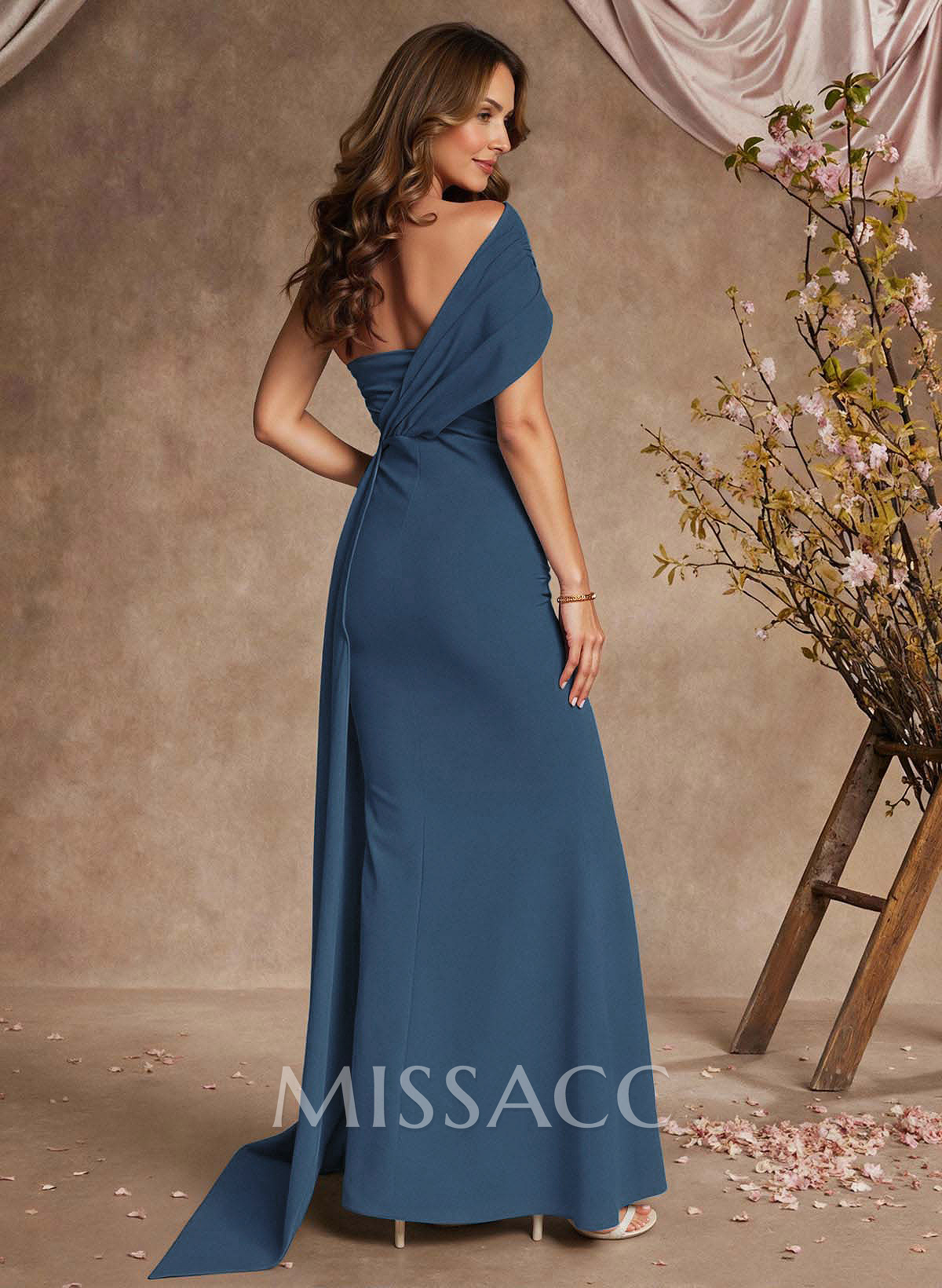 Sheath/Column Asymmetrical Sleeveless Floor-Length Elastic Satin Mother Of The Bride Dresses With Sweeping Side Drape