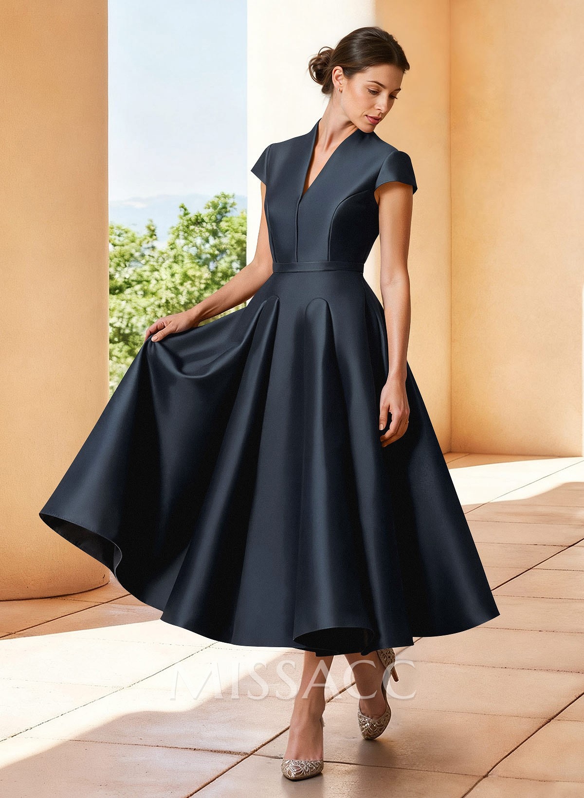 A-Line V-Neck Short Sleeves Tea-Length Satin Mother Of The Bride Dresses A-Line V-Neck Short Sleeves Tea-Length Satin Mother Of The Bride Dresses