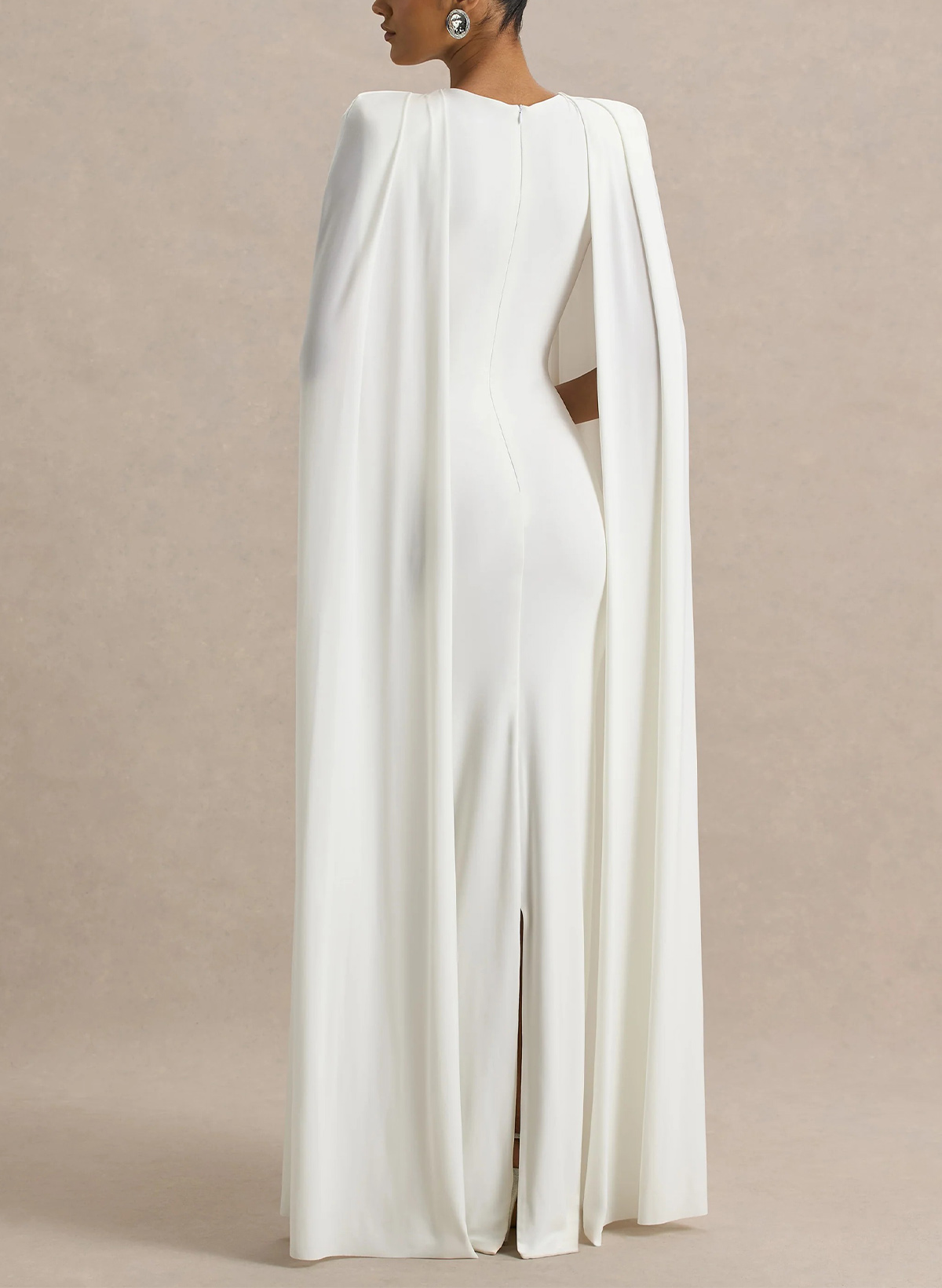 Sheath Column Scoop Neck Cape Sleeves Floor-Length Elastic Satin Mother Of The Bride Dresses With