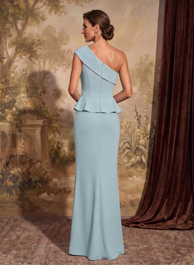 Sheath/Column One-Shoulder Sleeveless Floor-Length Elastic Satin Mother Of The Bride Dresses With Cascading Ruffles/High Split