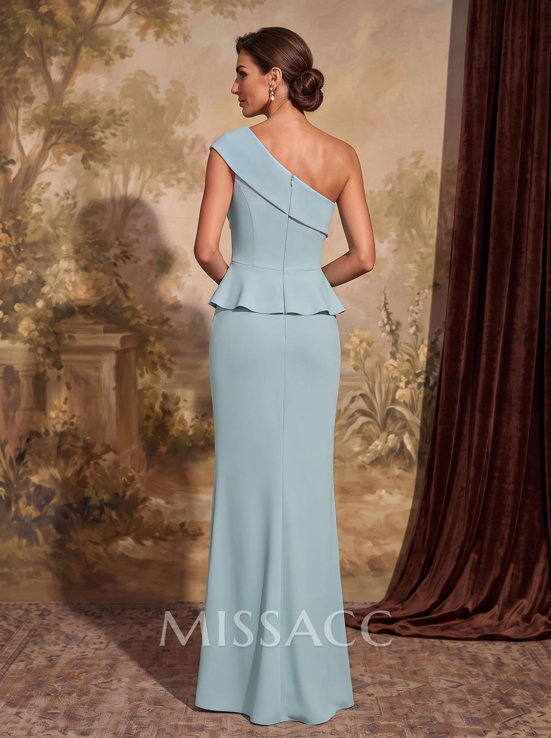 Sheath/Column One-Shoulder Sleeveless Floor-Length Elastic Satin Mother Of The Bride Dresses With Cascading Ruffles/High Split Sheath/Column One-Shoulder Sleeveless Floor-Length Elastic Satin Mother Of The Bride Dresses With Cascading Ruffles/High Split