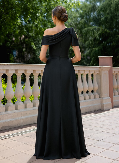 Jumpsuit/Pantsuit Asymmetrical Short Sleeves Detachable Chiffon Evening Dresses With Bow(s)
