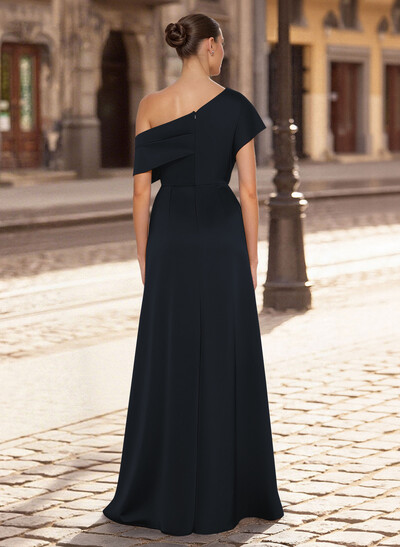 Sheath/Column Asymmetrical Sleeveless Floor-Length Crepe Satin Mother Of The Bride Dresses With High Split