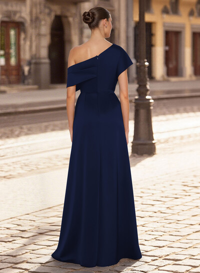 Sheath/Column Asymmetrical Sleeveless Floor-Length Crepe Satin Mother Of The Bride Dresses With High Split