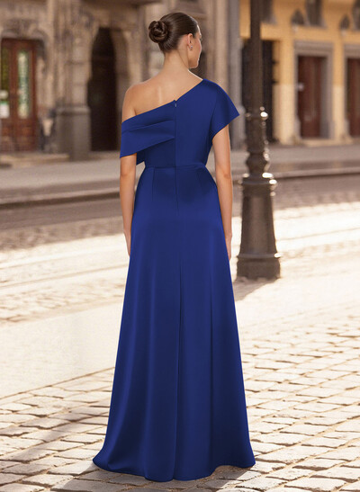Sheath/Column Asymmetrical Sleeveless Floor-Length Crepe Satin Mother Of The Bride Dresses With High Split