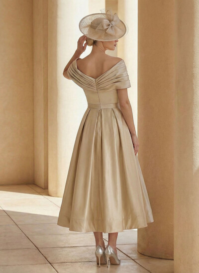 A-Line Off-The-Shoulder Sleeveless Tea-Length Mother Of The Bride Dresses With