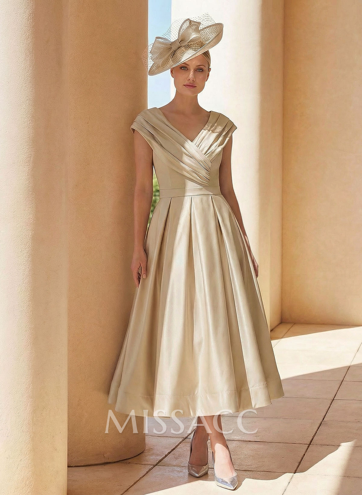 A-Line Off-The-Shoulder Sleeveless Tea-Length Mother Of The Bride Dresses With