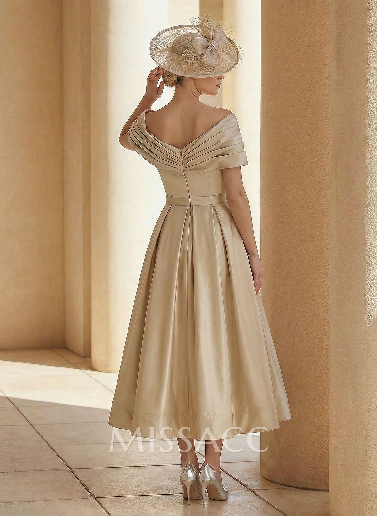 A-Line Off-The-Shoulder Sleeveless Tea-Length Mother Of The Bride Dresses With