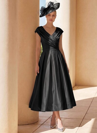 A-Line Off-The-Shoulder Sleeveless Tea-Length Mother Of The Bride Dresses With