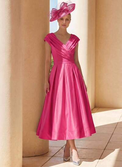 A-Line Off-The-Shoulder Sleeveless Tea-Length Mother Of The Bride Dresses With