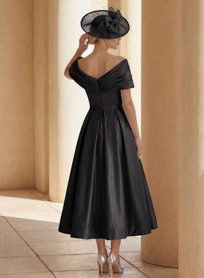 A-Line Off-The-Shoulder Sleeveless Tea-Length Mother Of The Bride Dresses With