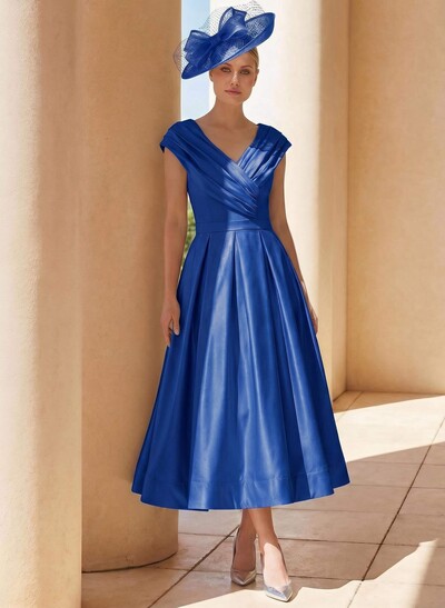 A-Line Off-The-Shoulder Sleeveless Tea-Length Mother Of The Bride Dresses With