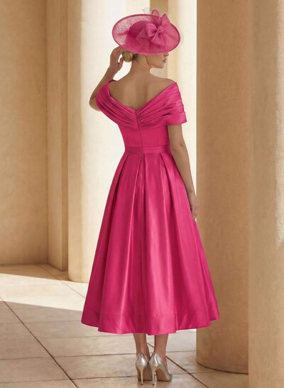 A-Line Off-The-Shoulder Sleeveless Tea-Length Mother Of The Bride Dresses With