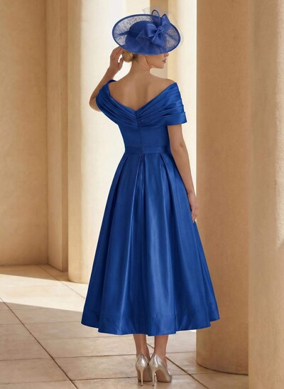 A-Line Off-The-Shoulder Sleeveless Tea-Length Mother Of The Bride Dresses With